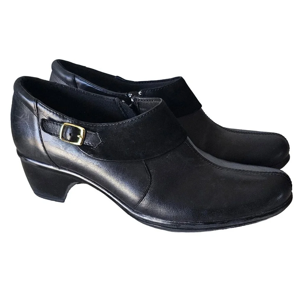 Clarks Bendables Womens 9 M Black Leather Slip On Comfort Ankle Boots Booties - Picture 1 of 12